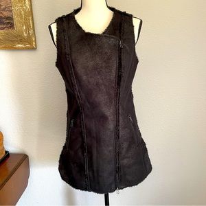 NWOT Faux Suede & Fur Black Long Zip Vest